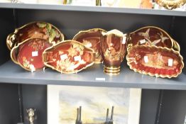A group of seven Carlton Ware Rouge Royale Mikado ware including vase and various dishes.