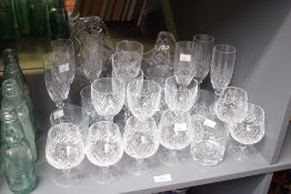 A selection of cut glass to include baskets, whisky glasses and wine glasses etc.