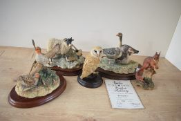 An assortment of Border Fine Arts animal groups including 'Stubble Surprise' model number B0302