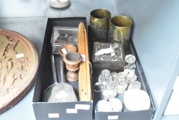 A miscellaneous selection of items to include condiment pots, vanity items, trench art vases,