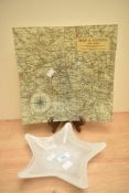 A vintage Map of London printed to large glass plate measuring 29cm x 29cm sold together with an