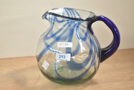 A vintage art-glass jug, measures 18cm tall.