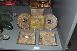 Two circular Chinese cast-brass cash form/numismatic charms, w13.5cm, sold together with 4