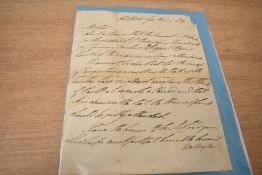 A hand-written political letter dated 1839 and signed Wellington
