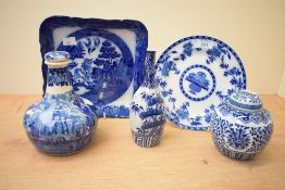 A Wedgewood Humphrey & Taylor of London blue and white decanter sold together with two plates and