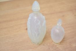 Two Marius Sabino Art-Deco Opalescent perfume bottles, largest measures 15cm tall.