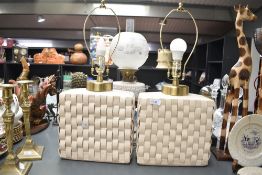 A pair of large ceramic basket weave lamps, h43cm