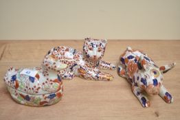 A group of three vintage oriental porcelain style animal studies all having Imari type decoration,