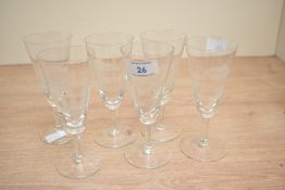 A set of six Princess House Heritage port glasses, of conical form with slender stem and circular
