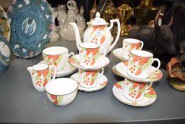 An Allerton's Hilda Old English bone china part coffee set, in green and orange autumnal like desig