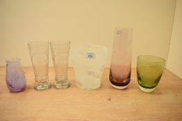 A selection of glass to include a Caithness purple and white swirls vase etc.