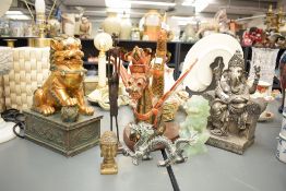 A selection of oriental and similar items to include a decorative Chinese dragon wall mount, a resin