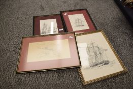 Darey (British) pencil sketch, landscape scene, signed bottom right dated 1977, sold together with 3