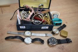 A collection of costume jewellery, including wristwatches, brooches, bangles, cufflinks and beaded