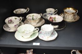A miscellaneous assortment of tea cups and saucers to include Paragon China, comprising sixteen