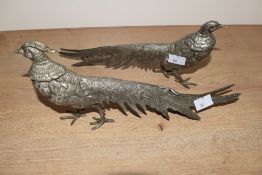 A pair of Chinese heavy cast and patinated metal pheasant studies
