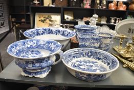 A group of Copeland Spode and similar blue and white ware, including a dual handled soup tureen