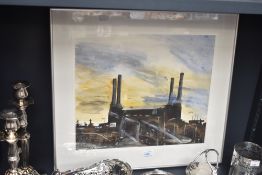 Artist unknown, a contemporary mixed media, industrial buildings and bridge, unsigned, within a