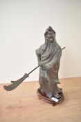 A metal Chinese sculpture depicting warrior with sword ,h37cm