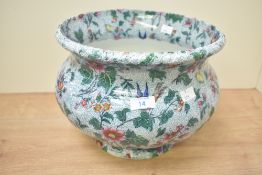 A large Keeling & Co.Ltd Burslem 'Loslom Ware' fish bowl having bird and flower motifs to light blue