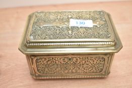 A heavy vintage brass jewellery casket, measures 15cm x 10cm x 8cm.