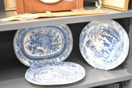 A group of three 19th century Davenport blue and white transfer printed porcelain plates.