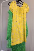 Two vintage summer dresses, comprising a 1960s Dacron cotton puff-sleeve dress in yellow with