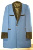 A 1950s Mr K's London teddy boy drape jacket, in royal blue wool with black velvet collar, cuffs,