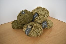 Five skeins of Bernat Klein wool in 'Golden Cashmere' light khaki coloured 30% cashmere, 30% wool,