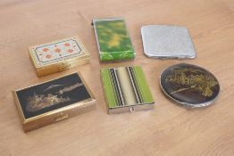 Six Japan made and Japanese influence compacts, cigarette case and music boxes, to include Damascene