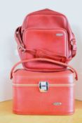 Two pieces of vintage Antler luggage comprising a messenger bag in deep red smooth leather,