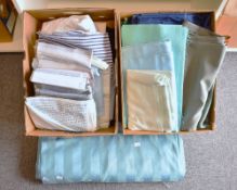 Assorted 20th century fabrics to include cool toned cottons, striped upholstery jacquard, plaid