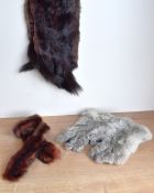 A collection of vintage fur accessories, to include leather gloves with cool grey deep pile fur,