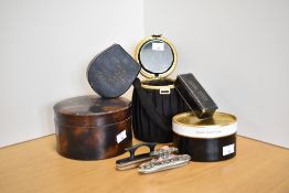 A collection of antique and vintage dressing table ephemera, comprising two nail buffers, rosewood