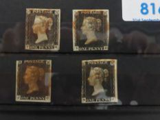 GB 1D BLACK RANGE OF 4 x 3 MARGIN BLACKS IN STOCKCARD Range of 4 penny blacks, all with 3 margins,
