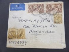GB, POSTAL HISTORY 1936 COVER UK TO URUGUAY WITH 8 SHILLINGS POSTAGE Cover sent Nottingham to