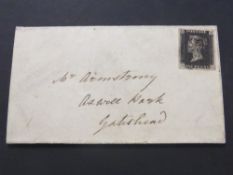 GB 1D BLACK ON COVER (PL2) CORNER LETTERS HL 4 MARGINS CARLISLE TO GATESHEAD Fine cover to