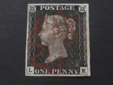 GB 1840 1d PENNY BLACK PLATE 3, 4 MARGINS, LETTERS LK 1d black, 4 margins, corner letters LK,