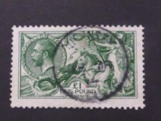 GREAT BRITAIN GV 1913 £1 GREEN SEAHORSE, WITH CDS CANCEL £1 Green Seahorse, fine used (SG403),