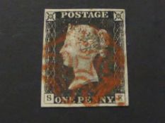 GB 1840 1d PENNY BLACK PLATE 1b 4 MARGINS, LETTERS SK Attractive 1d black with 4 margins, plate 1b