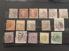 GIBRALTAR STAMPS OF GB CANCELLED IN GIBRALTAR G OR A26 CANCELS Card with 16 values of items all