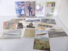 POSTCARDS, MILITARY AIRSHIPS, PLANES RANGE OF 14 CARDS INCLUDING R101, GRAF ZEPPELIN ETC Interesting