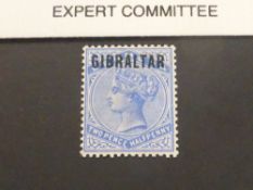 GIBRALTAR 1886 2/1d BLUE STAMP OF BERMUDA OPTD GIBRALTAR IN BLUE-BLACK + BPA CERT 2/1d