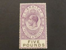 GIBRALTAR 1925 GV £5 VIOLET & BLACK FINE MINT Wonderful example of this scarce value from Gibraltar,