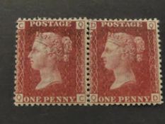 GB 1d PENNY RED, PAIR, PLATE 156 MINT IN CARD (QC/QD) Pair of plated reds, plate 156 Corner