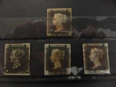 GB 1840 RANGE OF 3 MARGIN PENNY BLACKS IN CARD (4) Four penny blacks in card, couple of three margin