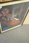 A framed advertising poster for Gibson guitars, approx. 74 x 54cm