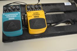 Two Behringer pedals CS400 and UC200 on home made medal board