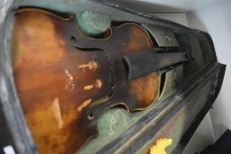 A traditional violin body and case (2 piece 14 inch back)