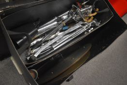 A vintage Premier cymbals and stand case, and contents